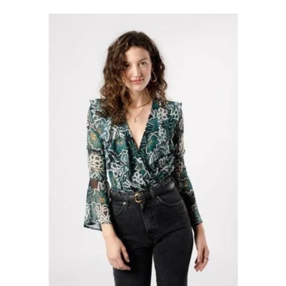 NWT Band of the free Floral Green and Black Sheer long sleeve Bodysuit size M - Picture 6 of 12